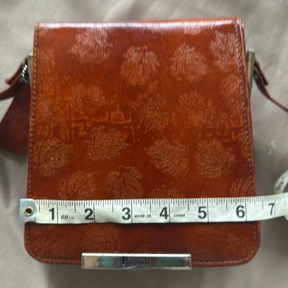Rossini Rust Brown Embossed Leather Crossbody Bag Adjustable Strap Structured - Picture 7 of 11